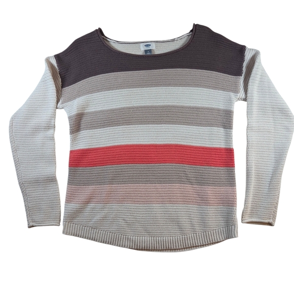 Old Navy Brown Striped  Crew Neck Sweater Size Med - Picture 1 of 5